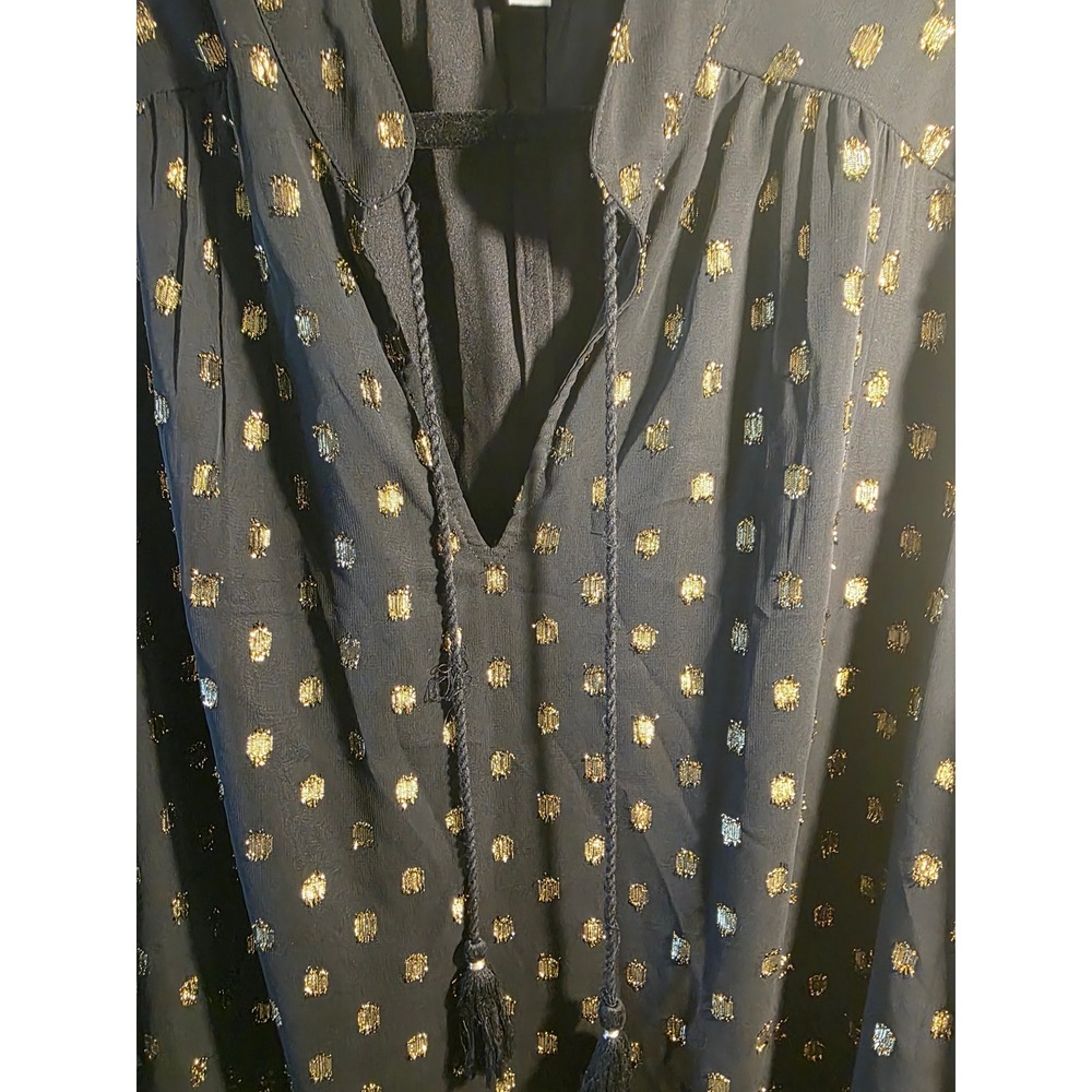 Crown & Ivy Womens 2X Black Gold Metallic Clip Dot Tassel Ruffle Shift Dress - Picture 4 of 8